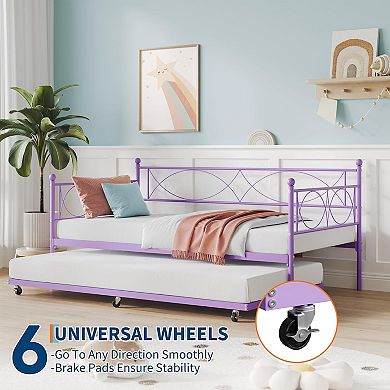 Multifunctional Twin Metal Daybed with Pull-Out Trundle, Premium Steel Slat Support for Bedroom