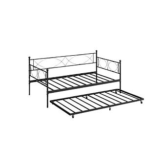 Multifunctional Twin Metal Daybed with Pull-Out Trundle, Premium Steel Slat Support for Bedroom