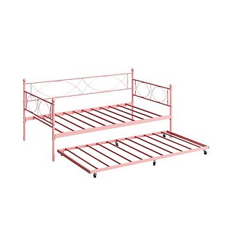 Multifunctional Twin Metal Daybed with Pull-Out Trundle, Premium Steel Slat Support for Bedroom