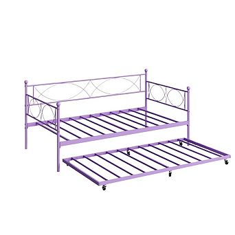 Multifunctional Twin Metal Daybed with Pull-Out Trundle, Premium Steel Slat Support for Bedroom
