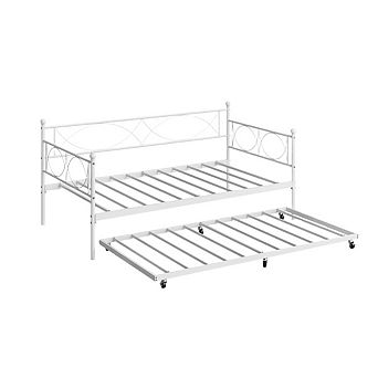 Multifunctional Twin Metal Daybed with Pull-Out Trundle, Premium Steel Slat Support for Bedroom