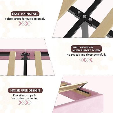 Princess Bed Frame with LED Headboard & Storage Drawers - Upholstered Fabric Platform for Girls