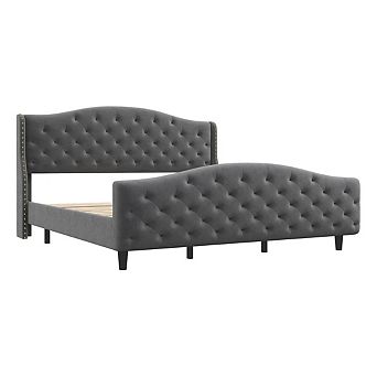 Queen Upholstered Platform Bed Frame - Linen with Tufted Headboard, Wooden Slat Support