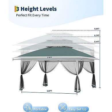 13x13 Pop Up Gazebo Outdoor Canopy Shelter with Mosquito Netting, Garden, Backyard Deck