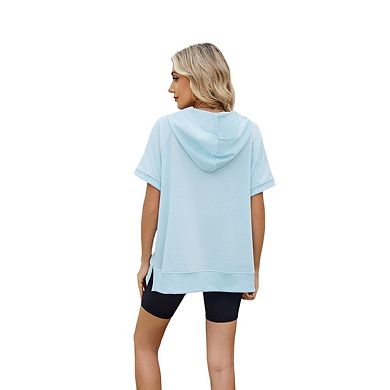 Womens Oversized Hoodies Half Zip Short Sleeve Sweatshirts Loose Casual Pullover Summer Tops Blouse