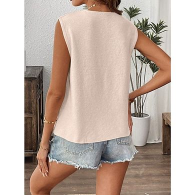 Women's Tie-Front Tank Top Sleeveless Knit Sweater Vest Y2K Tie-Front Vest Top