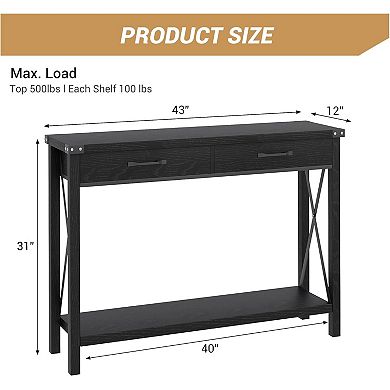 Farmhouse Console Table Cabinet, Console Table with Storage Shelf, Narrow Wood Sofa Side Table