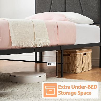 Modern Rustic Velvet Upholstered Platform Bed Frame with Storage Headboard, Drawers & Charging