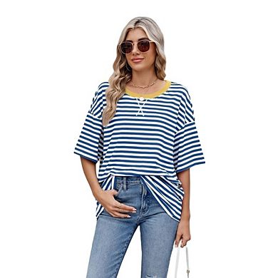Womens Oversized T Shirts Loose Crewneck Short Sleeve Tops Summer Casual Blouse Y2K Basic Tee Beach