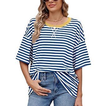 Womens Oversized T Shirts Loose Crewneck Short Sleeve Tops Summer Casual Blouse Y2K Basic Tee Beach
