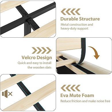 50.2" Tall Velvet Bed Frame - Upholstered Platform with Nailhead Trim, Solid Wooden Slats