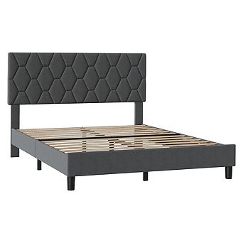 Linen Upholstered Platform Bed Frame - Adjustable Headboard, Wood Slat & Metal Support, Noise-Free
