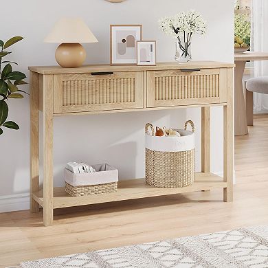 ANIXOL Fluted 2-Tier Entryway Console Table with Drawers