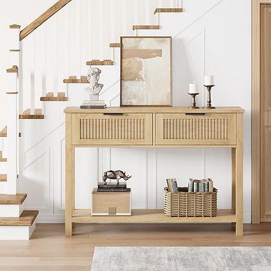 ANIXOL Fluted 2-Tier Entryway Console Table with Drawers