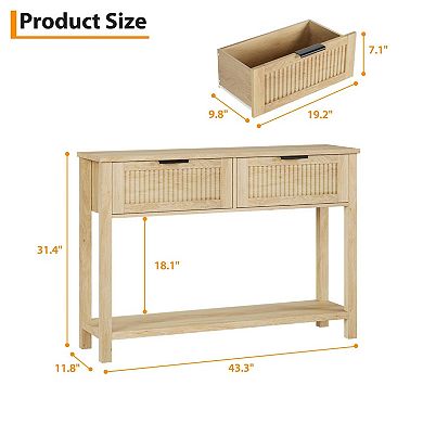 ANIXOL Fluted 2-Tier Entryway Console Table with Drawers