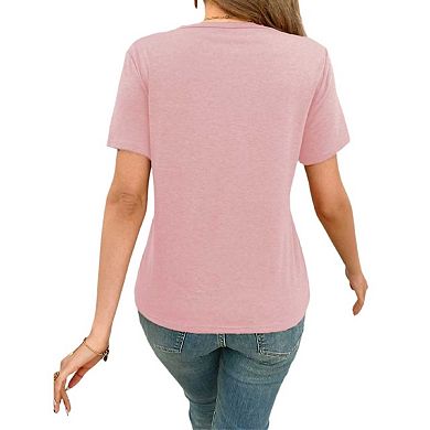 Womens Summer Tops Pleated Round Neck Short Sleeve Casual Basic Business T Shirts