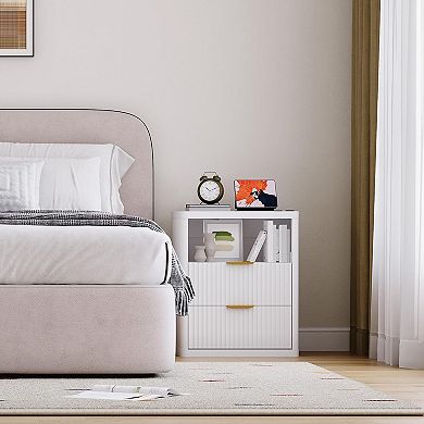 ANIXOL Fluted 2-Drawer Nightstand with Bedside Storage