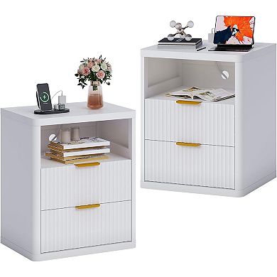 ANIXOL Fluted 2-Drawer Nightstand with Bedside Storage