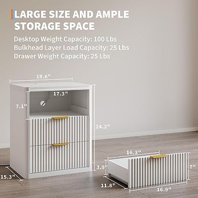 ANIXOL Fluted 2-Drawer Nightstand with Bedside Storage