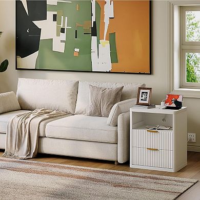 ANIXOL Fluted 2-Drawer Nightstand with Bedside Storage