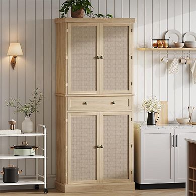 ANIXOL 72 Inch Rattan Door Kitchen Pantry Cabinet