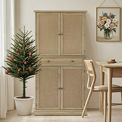 ANIXOL 72 Inch Rattan Door Kitchen Pantry Cabinet