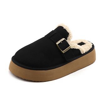 Women’s Plush Lined Buckle Platform Mule Slippers Sandals