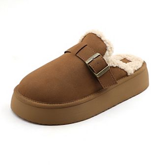 Women’s Plush Lined Buckle Platform Mule Slippers Sandals