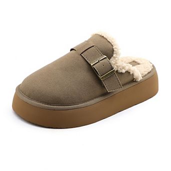 Women’s Plush Lined Buckle Platform Mule Slippers Sandals