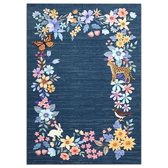 Floral Area Rug - Washable & Non-Slip for Living Room, Bedroom, Kitchen
