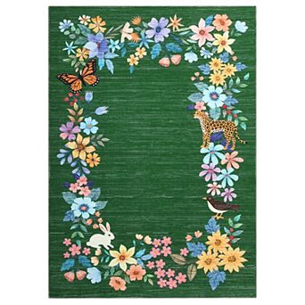 Floral Area Rug - Washable & Non-Slip for Living Room, Bedroom, Kitchen