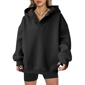 Womens Casual Oversized Hoodies V Neck Sweatshirts Fleece Long Sleeve Pullover Y2K Hoodies