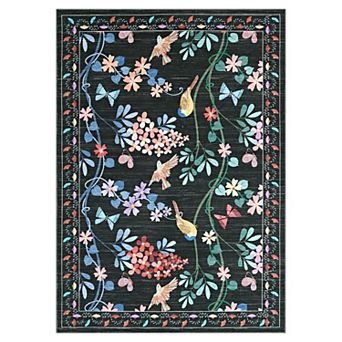 Floral Bird Washable Rug Non-Slip Soft Kitchen & Living Room Carpet