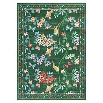 Floral Bird Washable Rug Non-Slip Soft Kitchen & Living Room Carpet
