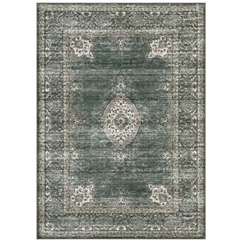 Vintage Washable Area Rug Non-Slip Low Pile Throw Rug for Living Room & Bedroom