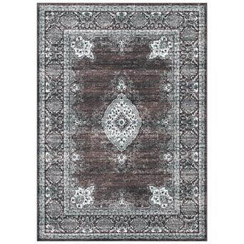 Vintage Washable Area Rug Non-Slip Low Pile Throw Rug for Living Room & Bedroom