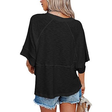 Women's Summer Casual Crewneck Batwing Half Sleeve T-Shirts Loose Fit Cute Basic Flowy Tops Tees