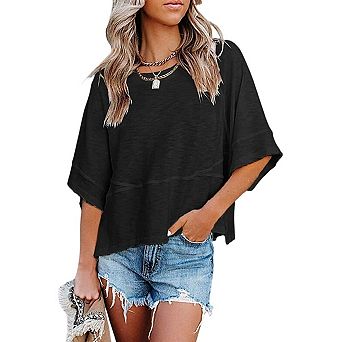 Women's Summer Casual Crewneck Batwing Half Sleeve T-Shirts Loose Fit Cute Basic Flowy Tops Tees