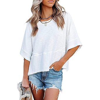 Women's Summer Casual Crewneck Batwing Half Sleeve T-Shirts Loose Fit Cute Basic Flowy Tops Tees