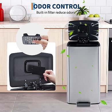 10.6 Gal Kitchen Trash Can, Stainless Steel Garbage Can with Soft Close Lid, Waste Bin with Filter
