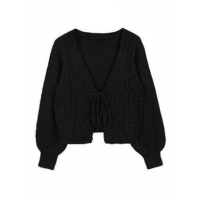Womens Long Sleeve Tie Front Bow Cardigan Sweaters Knit Outerwear