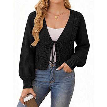 Womens Long Sleeve Tie Front Bow Cardigan Sweaters Knit Outerwear