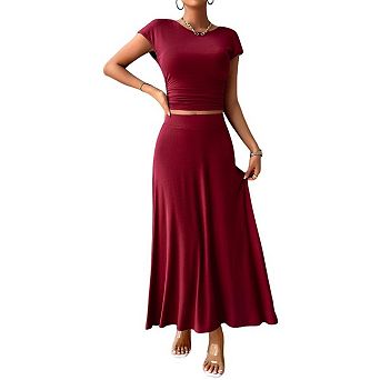 Women's Stretch Skirt Short Sleeve Top and Pencil Skirt Set