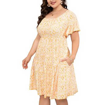 Women's Plus Size Short Sleeve Floral V Neck A-line Dresses
