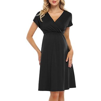 Women's High Waist Short Sleeve Casual A-Line Swing Midi Dress with Pockets