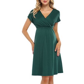 Women's High Waist Short Sleeve Casual A-Line Swing Midi Dress with Pockets