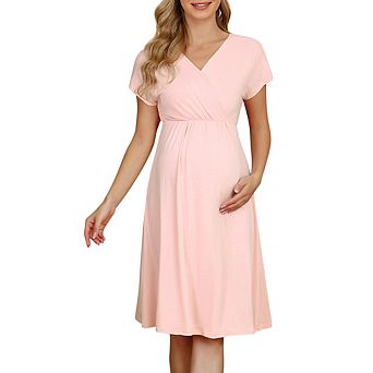 Women's High Waist Short Sleeve Casual A-Line Swing Midi Dress with Pockets