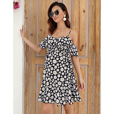 Women's Floral Off Shoulder Ruffle Print Maternity Dress