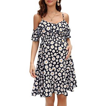 Women's Floral Off Shoulder Ruffle Print Maternity Dress