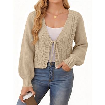 Womens Tie Front Bow Cardigan Sweaters Long Sleeve Outerwear